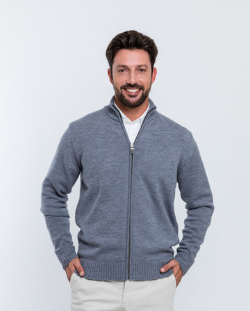 Casaco de Malha 100% Lã Merino em Cinzento Claro